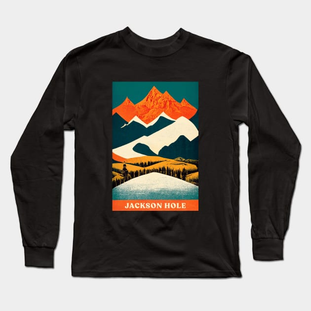 Jackson Hole Wyoming Retro Travel Long Sleeve T-Shirt by Retro Travel Design